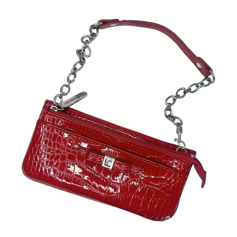 Liz‎ Claiborne Croc Embossed Red Shoulder Bag Y2K McBling Patent Wallet Clutch